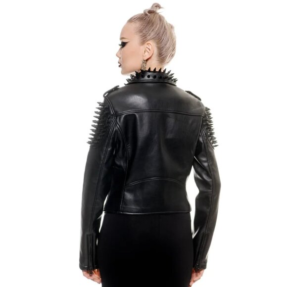 Killstar Black Magic Faux Leather Spiked Biker Jacket Medium - Picture 5 of 9
